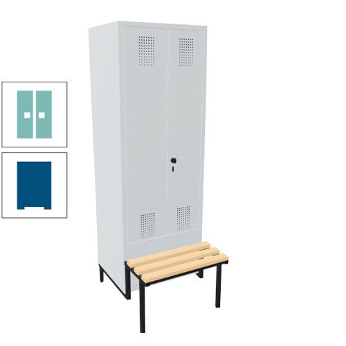 Doppel-Spind, Garderobenschrank, Buche Sitzbank integriert, 2 Abteile a 400 mm, Korpus anthrazitgrau, Tür anthrazitgrau, 1.850 x 800 x 815 mm (HxBxT)
