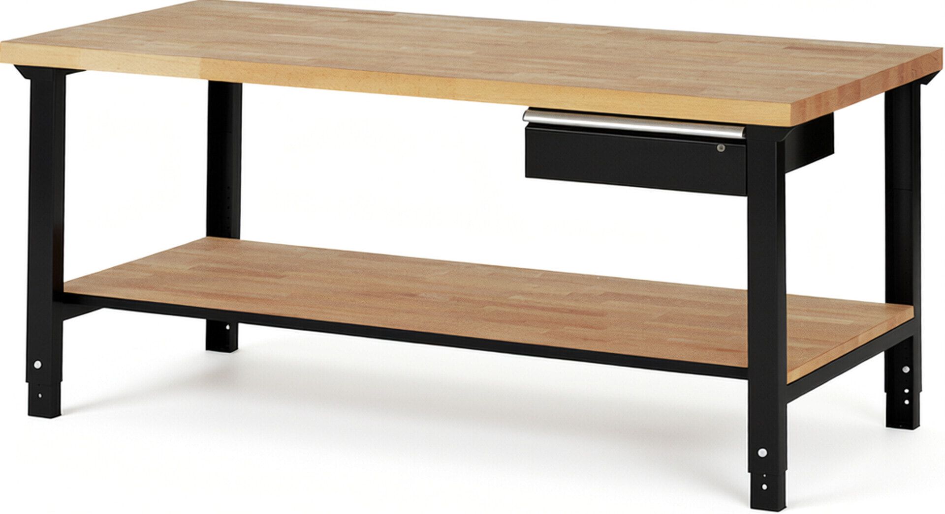 Werkbank mit Ablage - 1 Schublade - 150:1 - höhenverstellbar 790 - 1.140 mm - 2.000 x 900 mm (BxT) - 750 kg - Buche - Anthrazitgrau