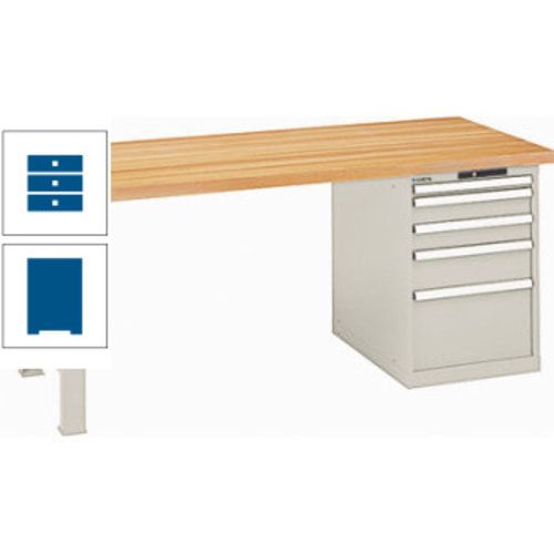 Werkbank, Buchenplatte - Code Lock - Tragkraft 1.000 kg - 850 x 2.000 x 800 mm (HxBxT) - 5 Schubladen - Capriblau