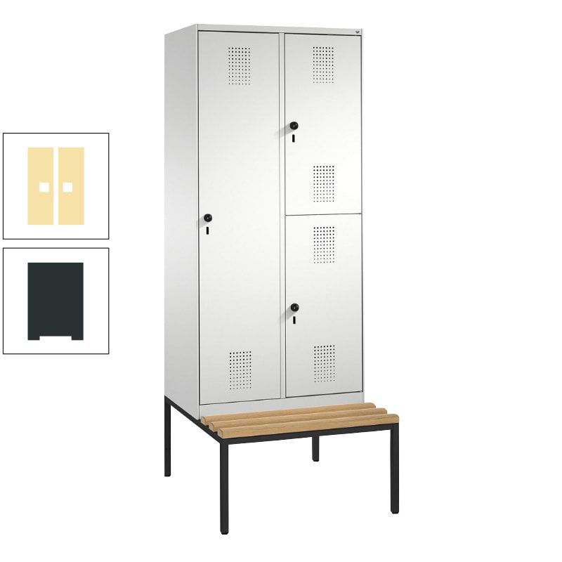 Garderobenschrank, Spind ein- und doppelstöckig Sitzbank, 2 Abteile, 3 Fächer, 2.090 x 800 x 500 mm (HxBxT), Front anthrazitgrau, Korpus anthrazitgrau