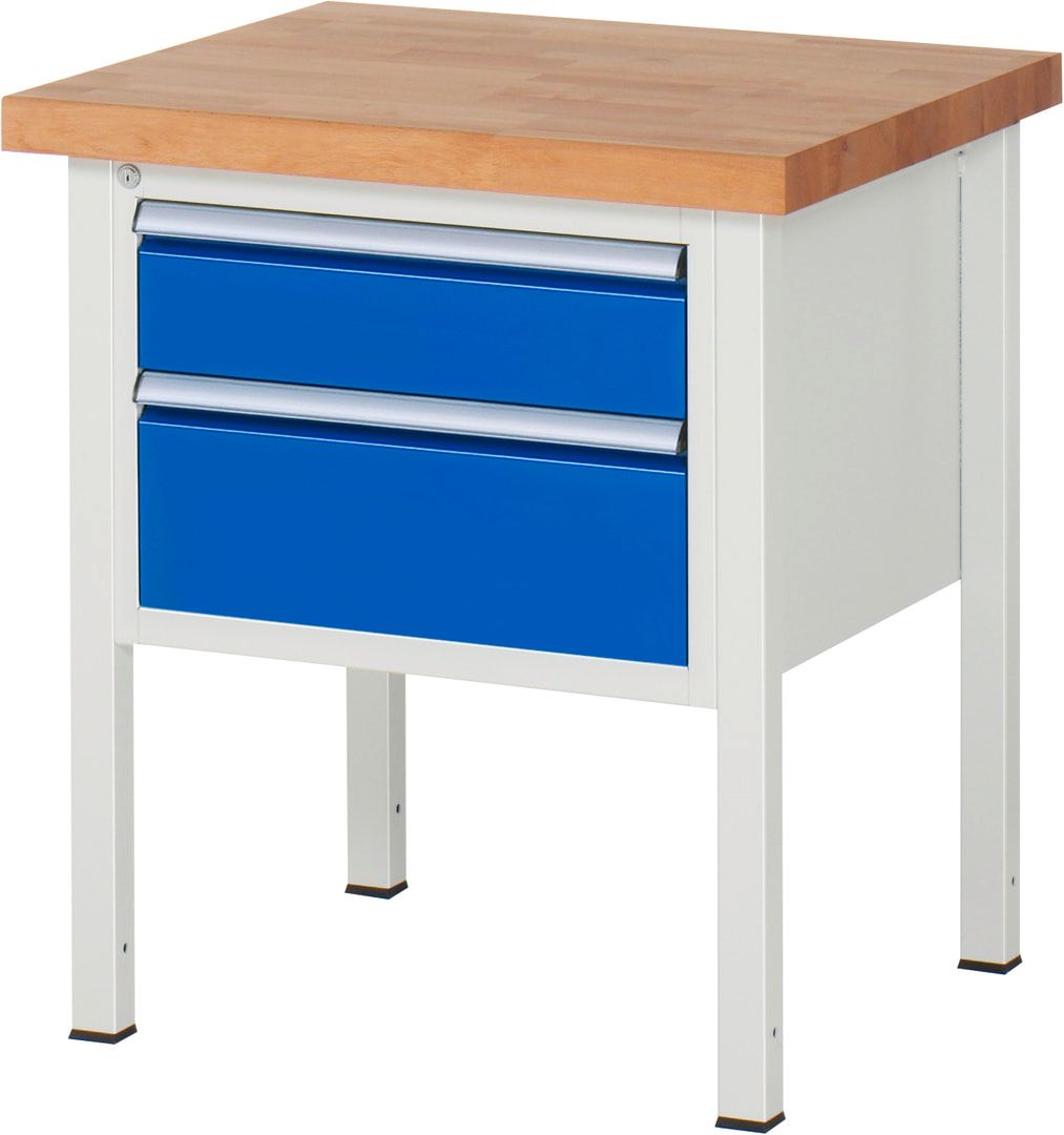 Werkbank - 2 Schubladen - Teilauszug - 150:1 / 210:1 - Höhe 840-1.040 mm - 750 x 700 mm - 1.250 kg - Buche - Anthrazitgrau