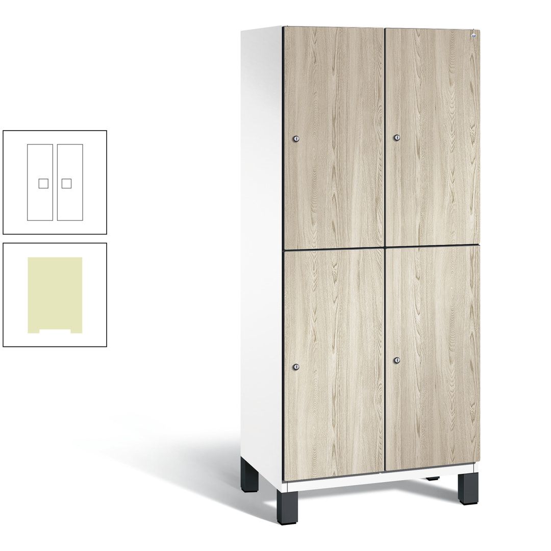 Fächerschrank, Garderobenschrank, mit Füßen, 2 Abteile, 1.980 x 800 x 525 mm (HxBxT), Korpus anthrazitgrau, Tür Donau-Ahorn