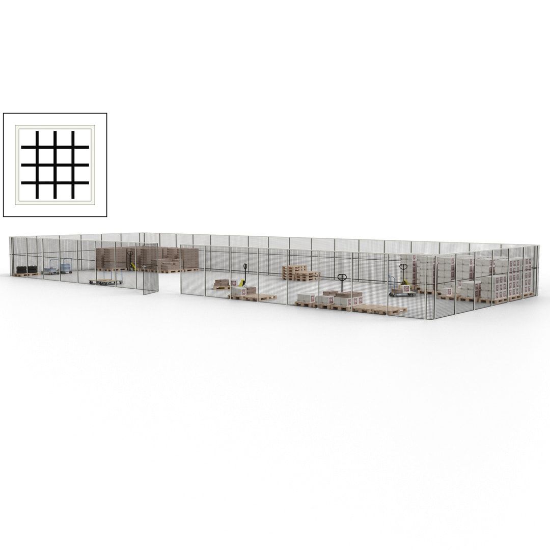 Maschinen Schutzgitter - Hallentrennwand - Sicherheitszaun - Tür - 69 m - 2.200 x 19.900 x 15.400 mm (HxBxT) - enzianblau