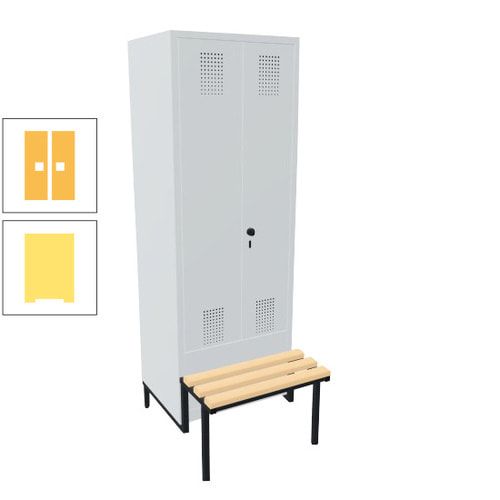 Doppel-Spind, Garderobenschrank, Buche Sitzbank integriert, 2 Abteile a 400 mm, Korpus anthrazitgrau, Tür anthrazitgrau, 1.850 x 800 x 815 mm (HxBxT)