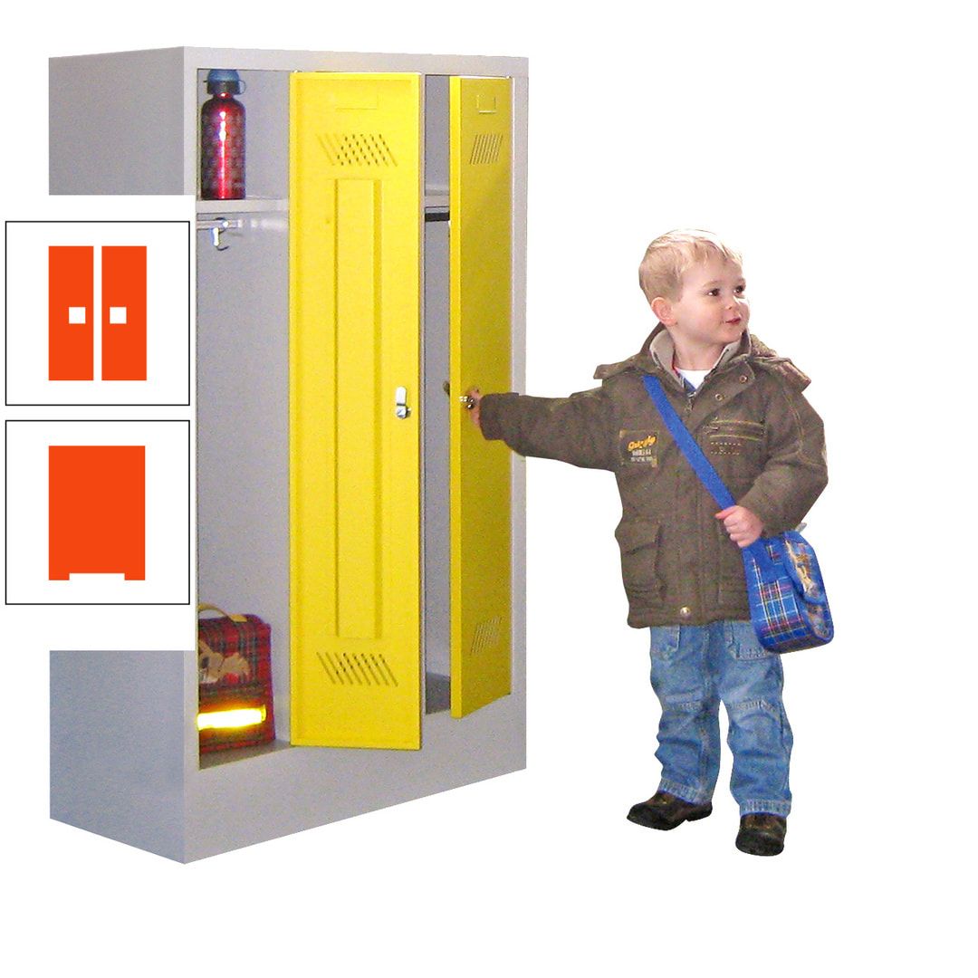 Spindschrank f. Kindergärten - mit Sockel - Höhe 1.300 mm - 2 Abteile a 250 mm - Drehriegel - anthrazitgrau