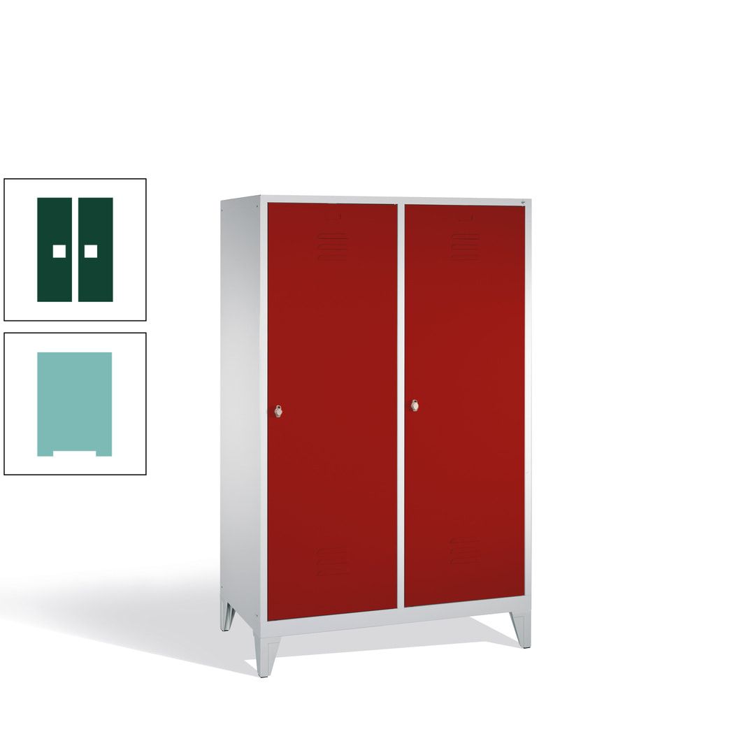 Doppel-Spind mit 2 Großtüren, Garderobenschrank mit Füßen, 4 Abteile a 300 mm, Korpus anthrazitgrau, Tür anthrazitgrau, 1.850 x 1.190 x 500 mm (HxBxT)