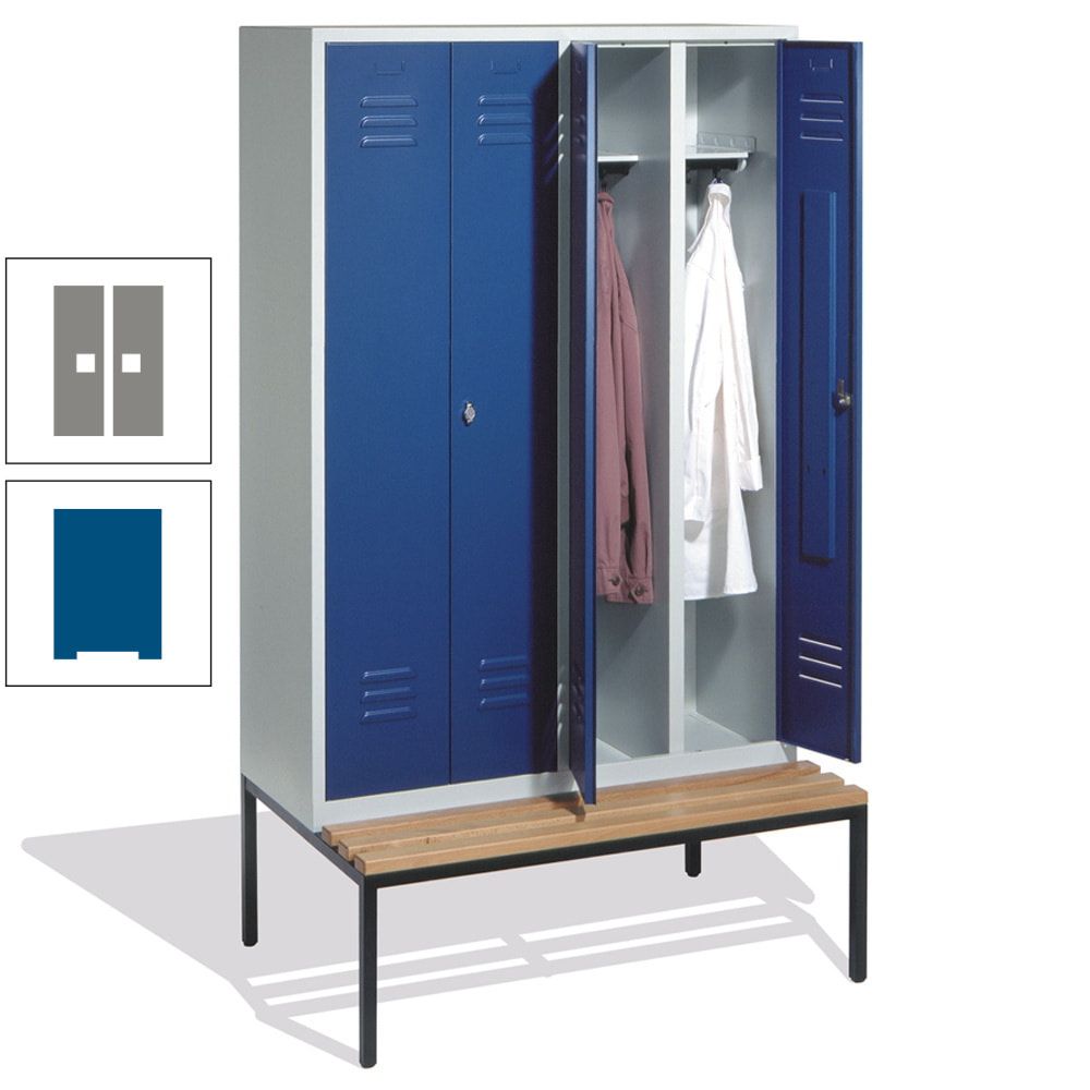 Doppel-Spindschrank, Buche Sitzbank untergebaut, 4 Abteile a 300 mm, Korpus lichtgrau, Tür anthrazitgrau, 2.090 x 1.190 x 815 mm (HxBxT)