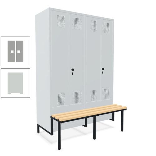 Doppel-Spind, Garderobenschrank, Buche Sitzbank integriert, 4 Abteile 300 mm, Korpus anthrazitgrau, Tür anthrazitgrau, 1.850 x 1.200 x 815 mm (HxBxT)