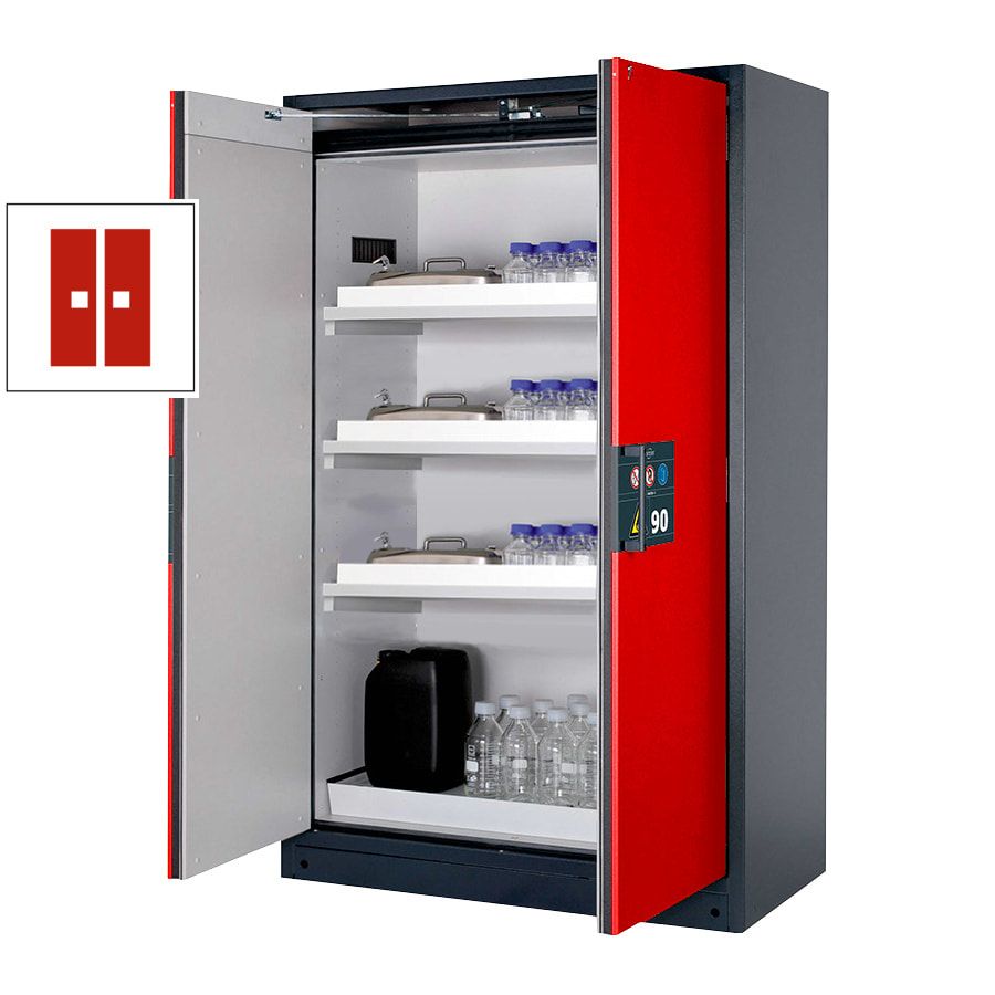 Gefahrstoffschrank - 1.953x1.193x615 mm - 2 Wannenböden PP - Front enzianblau