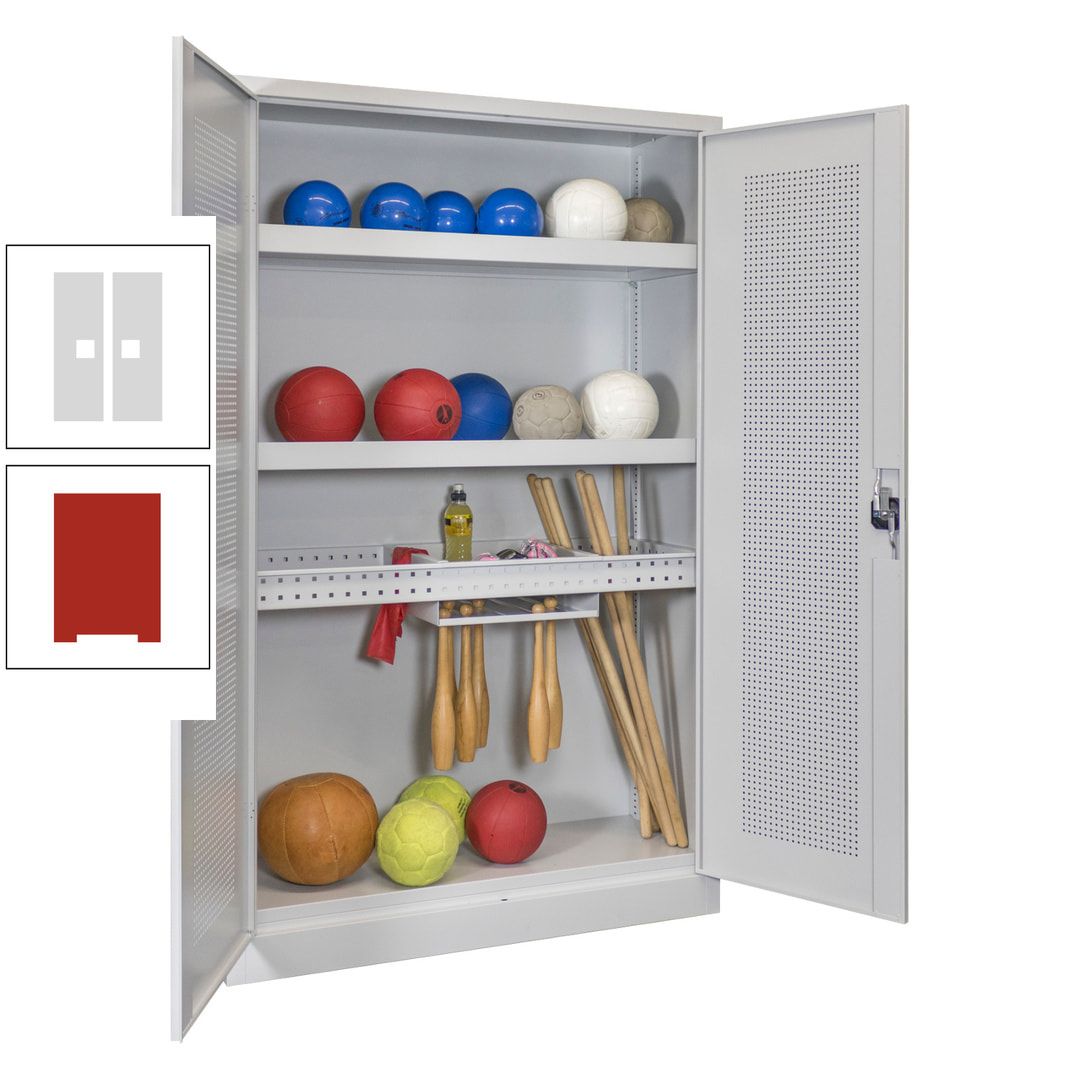 Sportschrank - Lochfeldtüren - Variante 2 - 1.950x1.200x500 mm (HxBxT) - anthrazitgrau