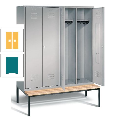 Doppel-Spindschrank, Buche Sitzbank untergebaut, 4 Abteile a 400 mm, Korpus lichtgrau, Tür anthrazitgrau, 2.090 x 1.590 x 815 mm (HxBxT)