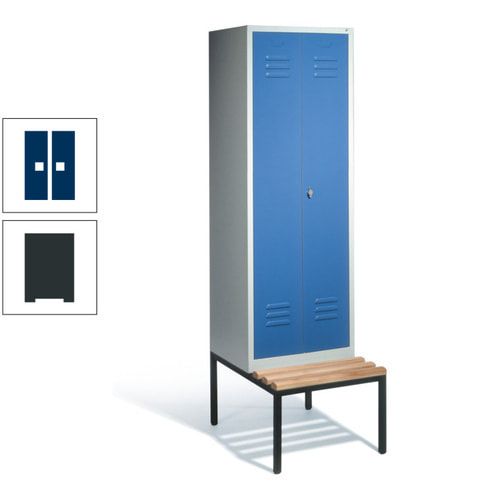 Doppel-Spindschrank, Buche Sitzbank untergebaut, 2 Abteile a 300 mm, Korpus lichtgrau, Tür anthrazitgrau, 2.090 x 610 x 815 mm (HxBxT)
