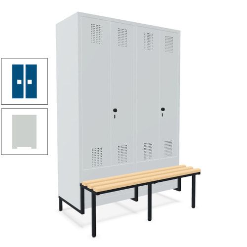 Doppel-Spind, Garderobenschrank, Buche Sitzbank integriert, 4 Abteile 300 mm, Korpus anthrazitgrau, Tür anthrazitgrau, 1.850 x 1.200 x 815 mm (HxBxT)