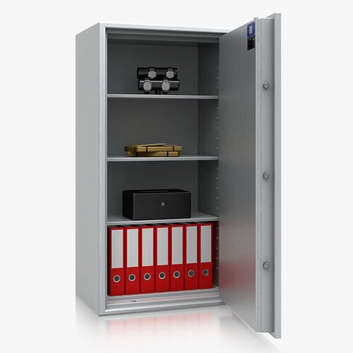 Dokumententresor, Geldschrank, Safe, VdS Klasse 1, 60 Minuten feuerfest, Türen 1-flügelig, 3 Fachböden, 1.137 x 704 x 471 mm (BxT), Farbe lichtgrau