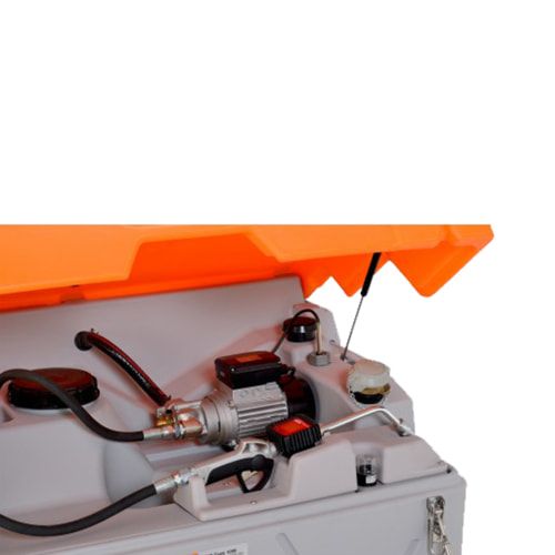Mobile Outdoor Schmierstoff Tankanlage mit Deckel - Tankstation mit Schlauchaufroller und Zapfpistole - Volumen 1.000 l