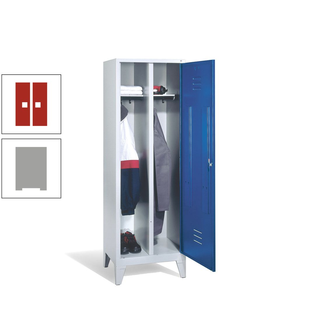 Doppel-Spind mit Großtür, Garderobenschrank mit Füßen, 2 Abteile a 300 mm, Korpus anthrazitgrau, Tür anthrazitgrau, 1.850 x 610 x 500 mm (HxBxT)