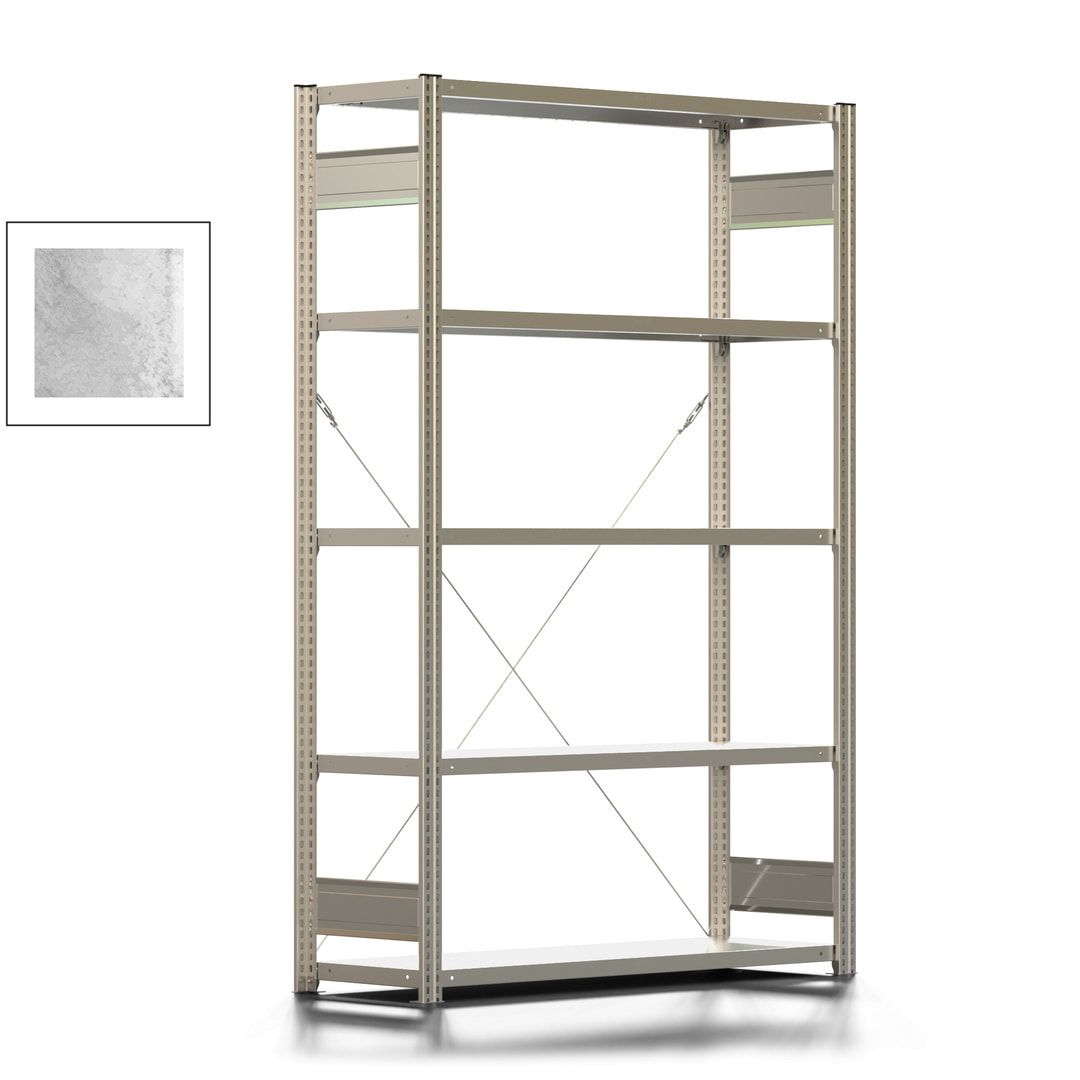 Fachbodenregal mit Tiefenriegel - 350 kg - 2.000 x 1.285 x 426 mm (HxBxT) - Anbauregal - 5 Böden - enzianblau - Lagerregal - Steckregal BERT