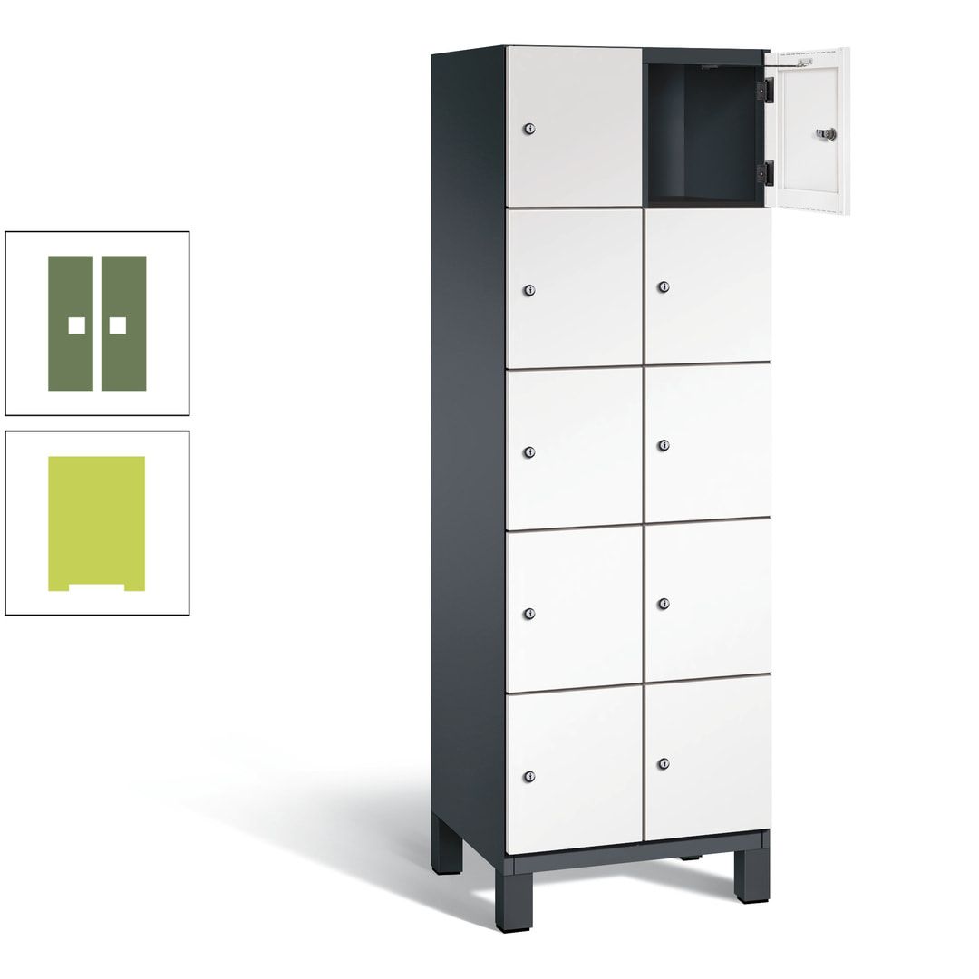 Fächerschrank, Stahlschrank, 10 Fächer, Türöffnungsbegrenzer, Füße, 1.980 x 600 x 525 mm (HxBxT), Korpus anthrazitgrau, Front anthrazitgrau