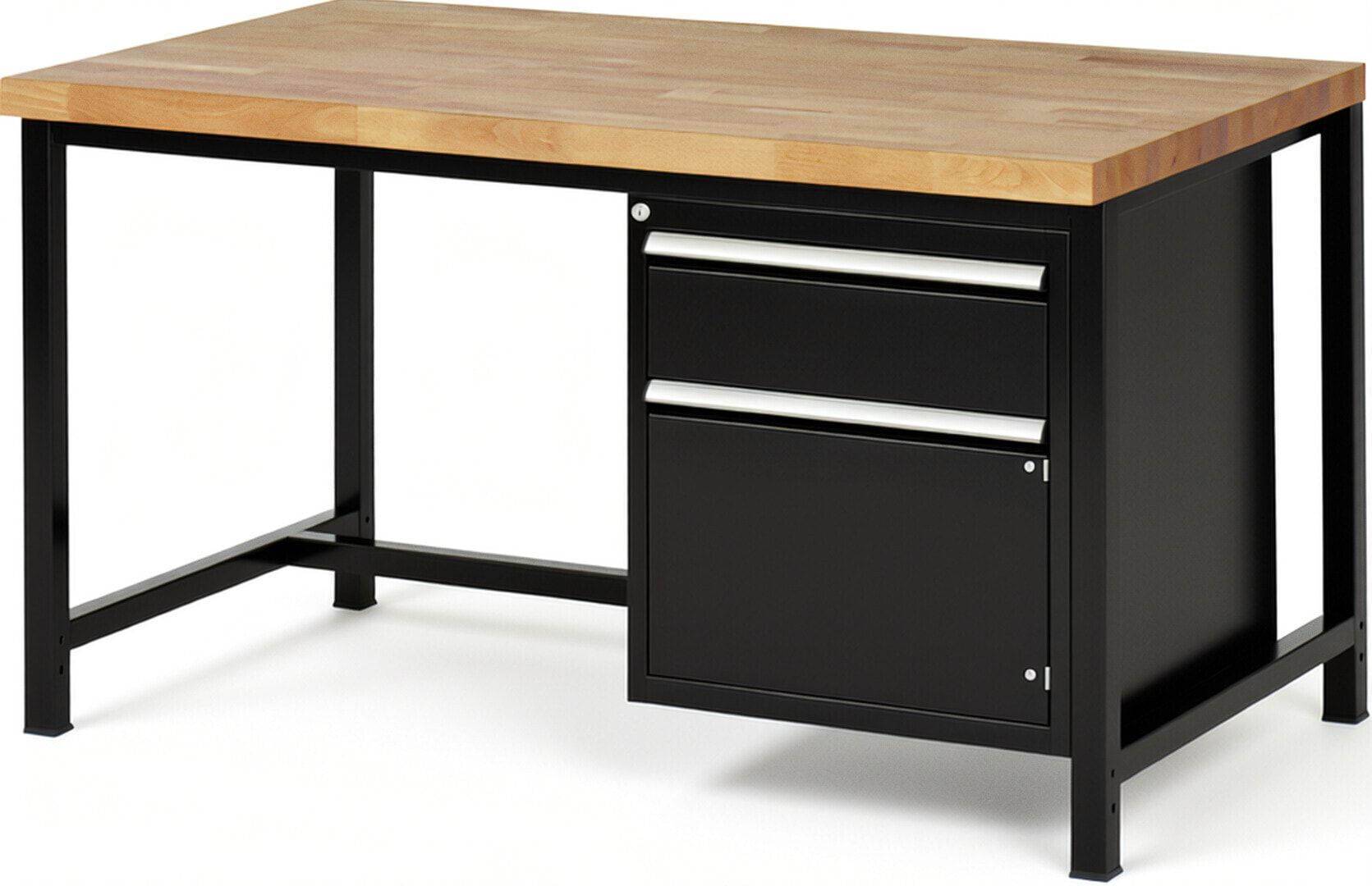 Werkbank, 1 Schrank - 1 Schublade - Teilauszug - 180:1 - Höhe 840-1.040 mm - 1.500 x 900 mm - 1.250 kg - Buche - Anthrazitgrau