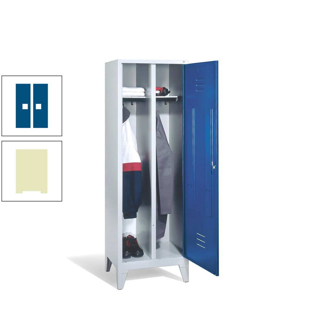 Doppel-Spind mit Großtür, Garderobenschrank mit Füßen, 2 Abteile a 300 mm, Korpus anthrazitgrau, Tür anthrazitgrau, 1.850 x 610 x 500 mm (HxBxT)