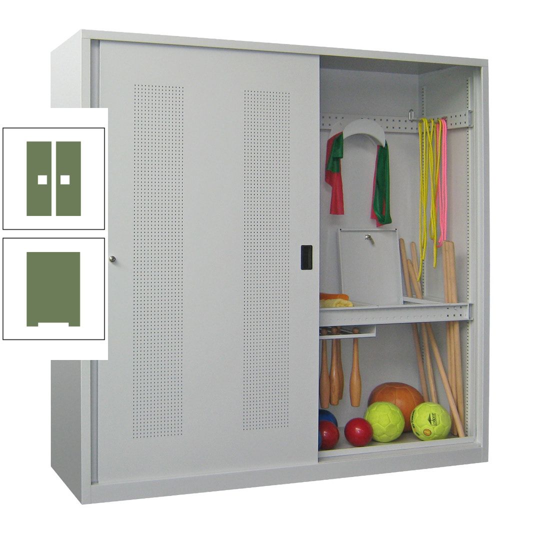 Ballschrank - Schiebetüren mit Lochfeld - Trennwand - 1.950x2.000x600 mm (HxBxT) - anthrazitgrau