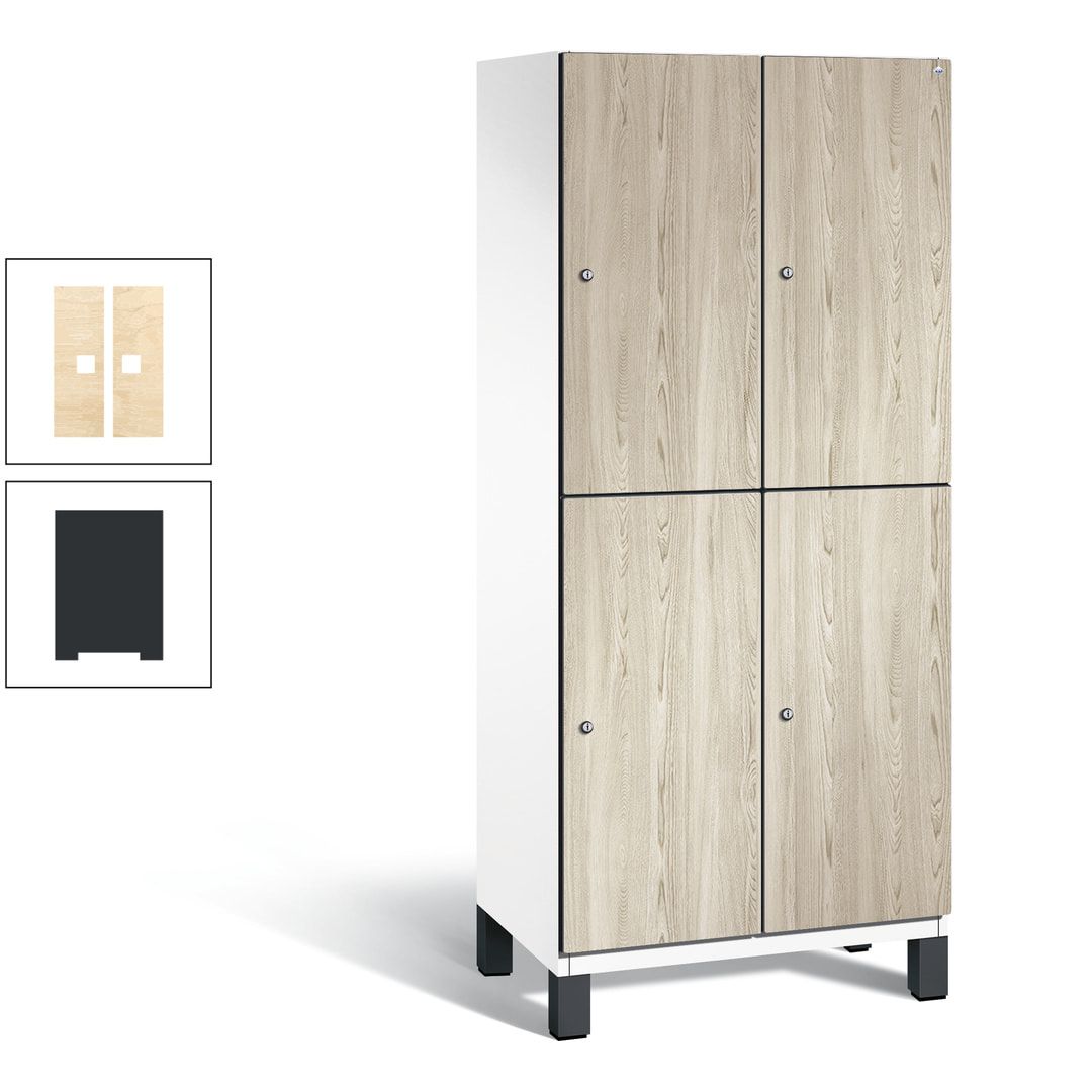 Fächerschrank, Garderobenschrank, mit Füßen, 2 Abteile, 1.980 x 800 x 525 mm (HxBxT), Korpus anthrazitgrau, Tür Donau-Ahorn