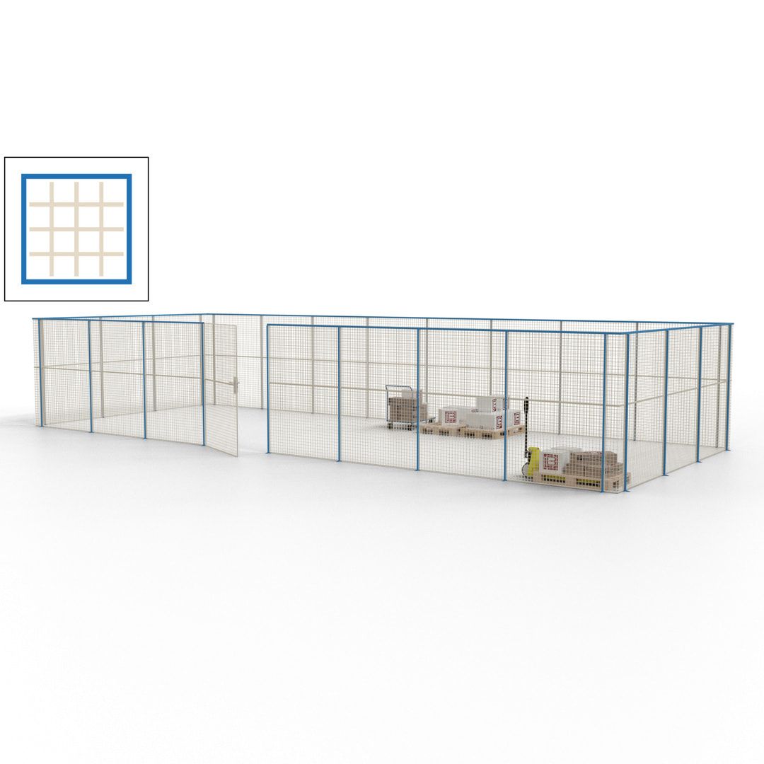 Maschinen Schutzgitter - Hallentrennwand - Sicherheitszaun - Tür - 33 m - 2.200 x 12.400 x 4.900 mm (HxBxT) - enzianblau