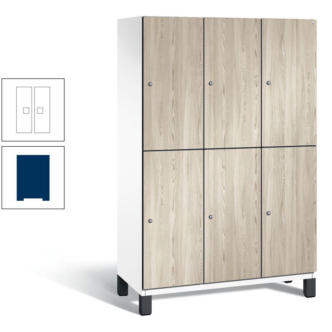 Fächerschrank, Garderobenschrank, mit Füßen, 3 Abteile, 1.980 x 1.200 x 525 mm (HxBxT), Korpus anthrazitgrau, Tür Donau-Ahorn