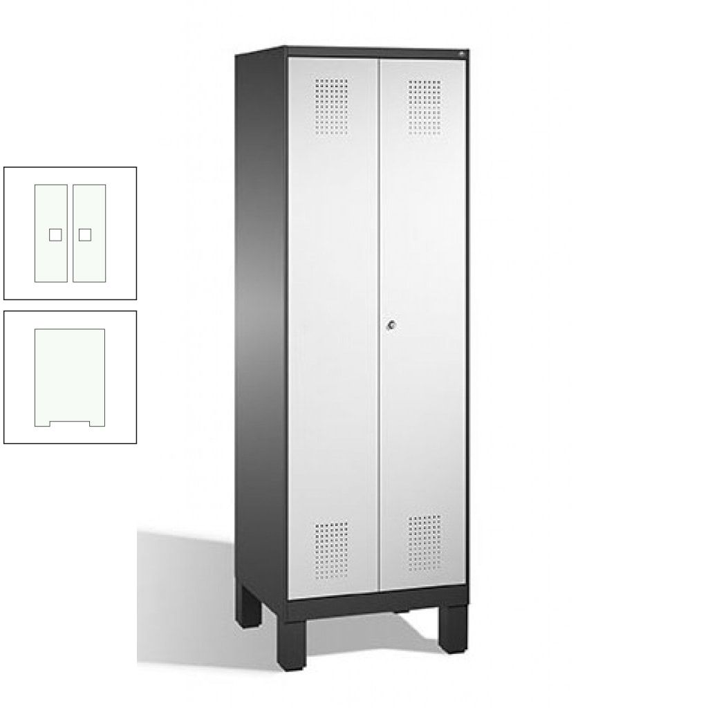 Doppel-Spind, Doppeltüren, Garderobenschrank mit Füßen, 2 Abteile a 300 mm, Korpus anthrazitgrau, Tür anthrazitgrau, 1.850 x 600 x 500 mm (HxBxT)