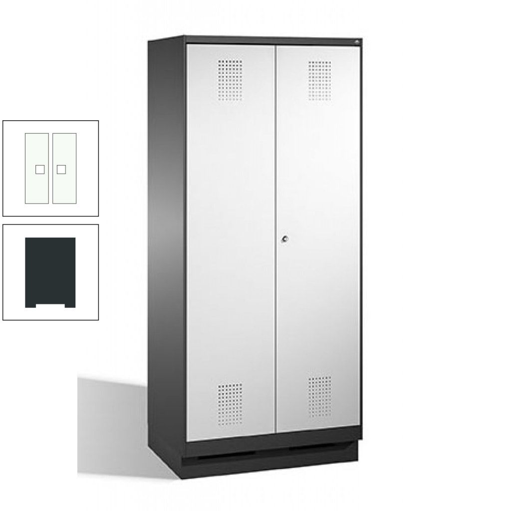 Doppel-Spind, Doppeltüren, Garderobenschrank mit Sockel, 2 Abteile a 400 mm, Korpus anthrazitgrau, Tür anthrazitgrau, 1.800 x 800 x 500 mm (HxBxT)