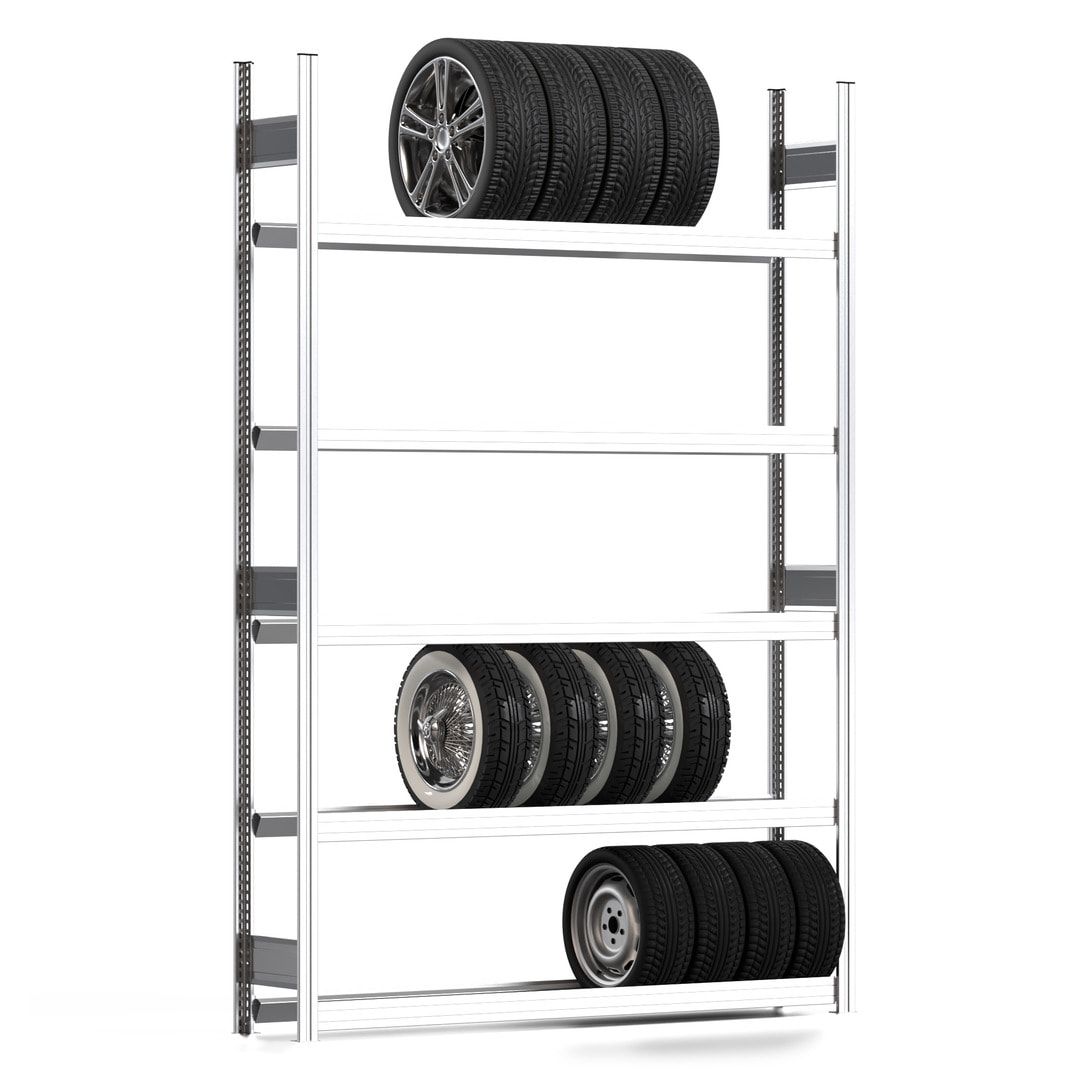 Felgenregal mit Tiefenriegel - 250 kg - 2.500 x 1.695 x 300 mm (HxBxT) - 5 Ebenen - Anbauregal - Steckregal BERT