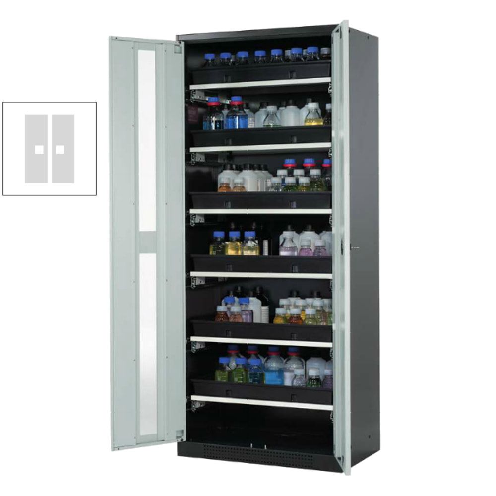 Chemikalienschrank - Flügeltüren - 4 Tablarauszüge - 1.950 x 810 x 520 mm (HxBxT) - anthrazitgrau/enzianblau