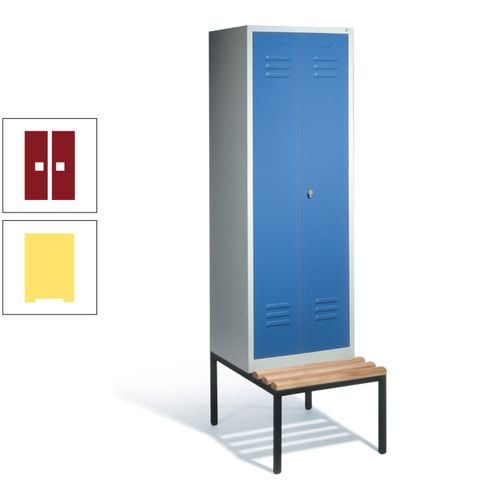 Doppel-Spindschrank, Buche Sitzbank untergebaut, 2 Abteile a 300 mm, Korpus lichtgrau, Tür anthrazitgrau, 2.090 x 610 x 815 mm (HxBxT)
