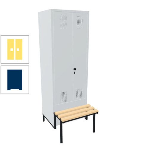 Doppel-Spind, Garderobenschrank, Buche Sitzbank integriert, 2 Abteile a 400 mm, Korpus anthrazitgrau, Tür anthrazitgrau, 1.850 x 800 x 815 mm (HxBxT)