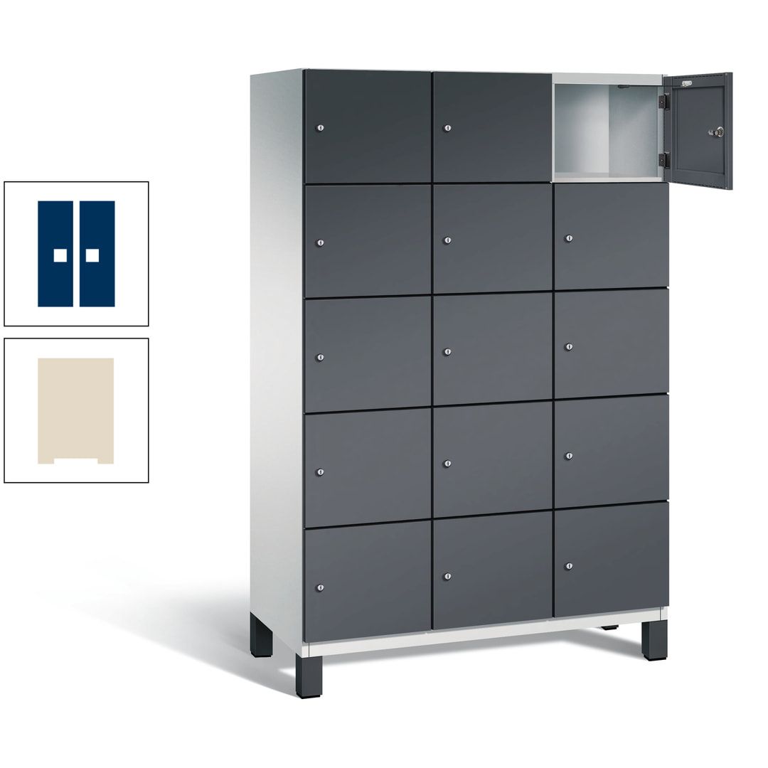 Fächerschrank, Stahlschrank, 15 Fächer, Türöffnungsbegrenzer, Füße, 1.980 x 1.200 x 525 mm (HxBxT), Korpus anthrazitgrau, Front anthrazitgrau