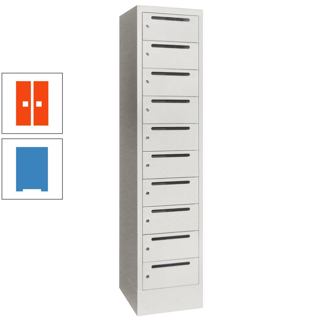 Postverteilerschrank, Schließfachschrank, 1 Abteil a 400 mm, 10 Fächer, 1.850 x 400 x 500 mm (HxBxT), Korpus anthrazitgrau, Front anthrazitgrau