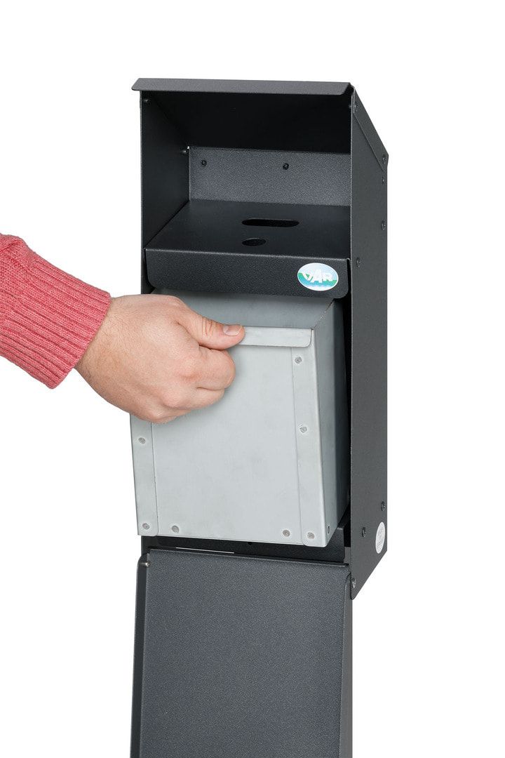 E-Zigarettensammler, abschließbar, Schutzdach, 2 Öffnungen, Frontklappe, pulverbeschichtet, Farbe Eisenglimmer, 423 x 180 x 130 mm (HxBxT)