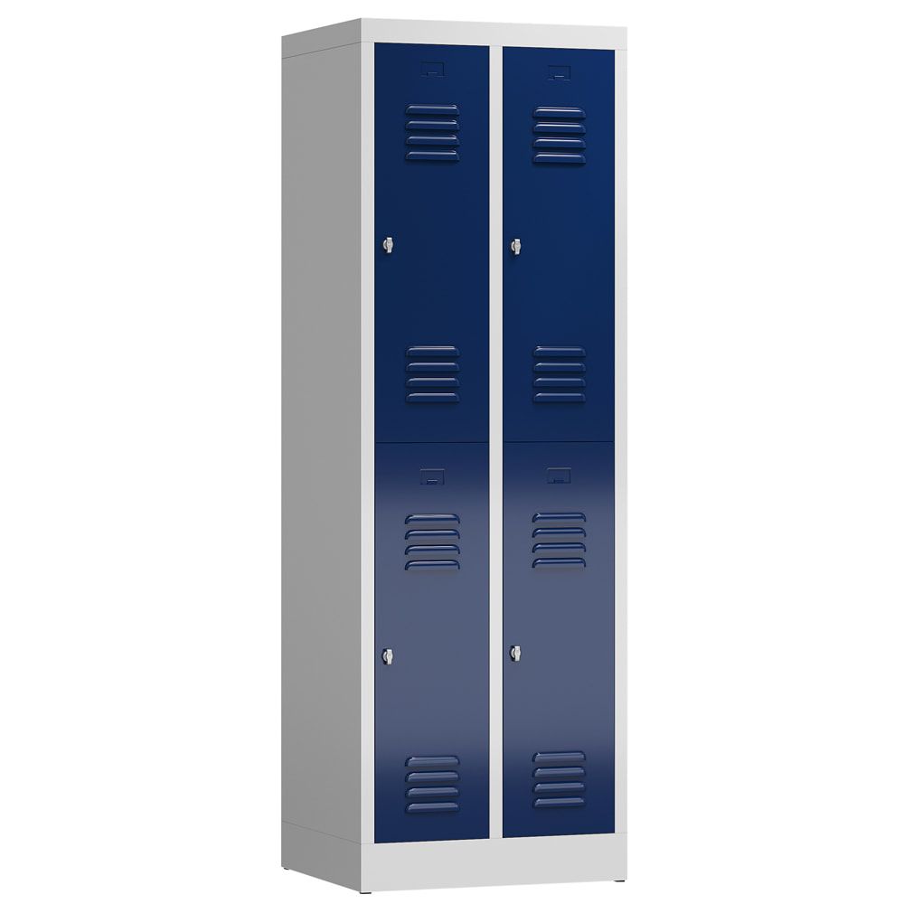 Garderobenschrank, Doppelstockspind, 2 Abteil, 4 Fächer, 1.800 x 590 x 500 mm (HxBxT), Stahl, Drehriegel, Korpus: lichtgrau, Front: anthrazitgrau