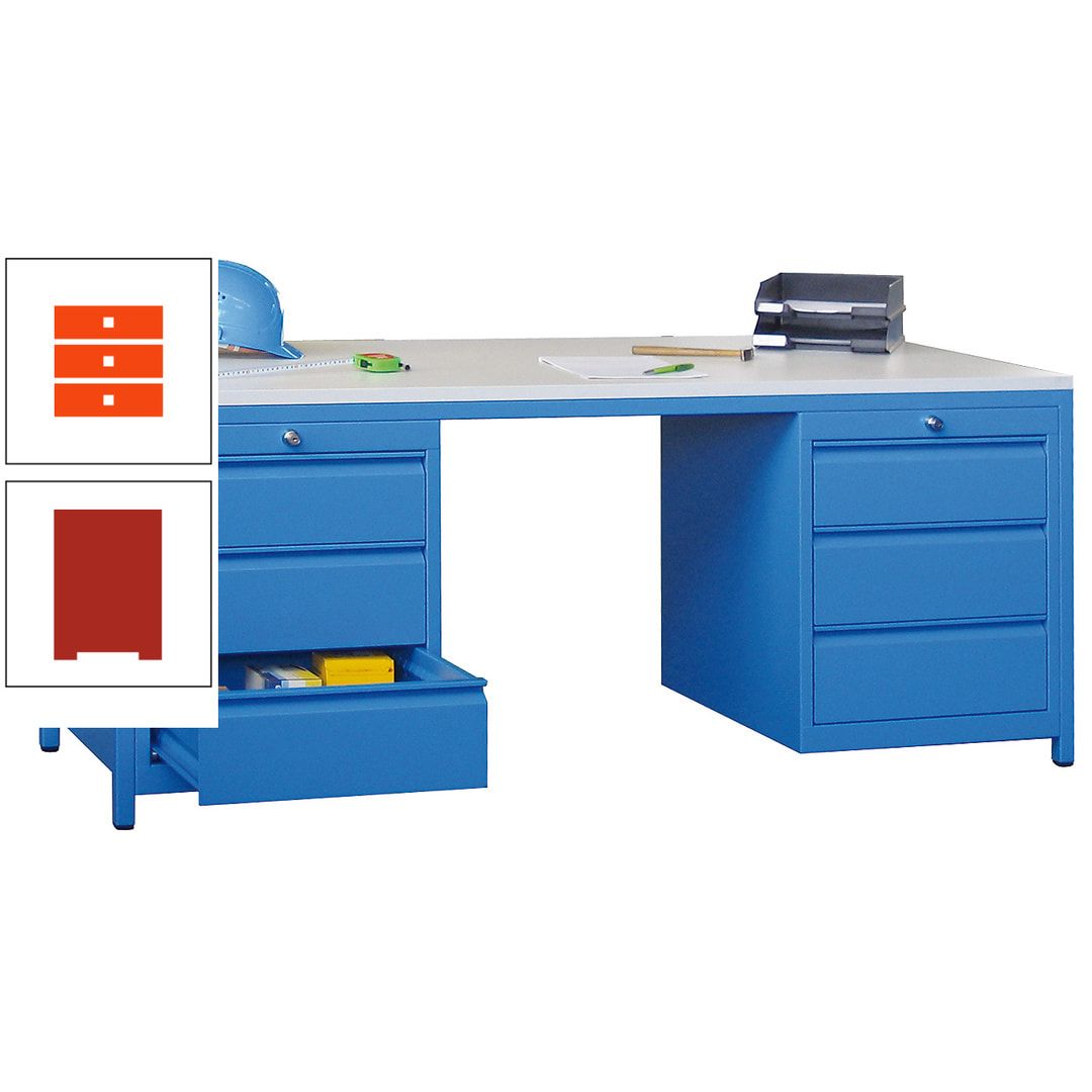 Meisterschreibtisch - 2 Schubladenblöcke - 6 Schubladen - 720 x 1.700 x 800 mm (HxBxT) - anthrazitgrau