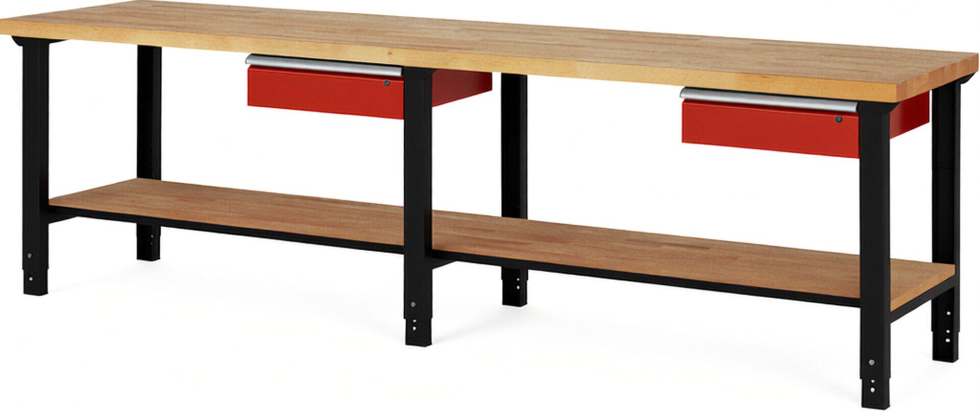 Werkbank mit Ablage - 2 Schubladen - 150:2 - höhenverstellbar 790 - 1.140 mm - 3.000 x 700 mm (BxT) - 750 kg - Buche - Anthrazitgrau
