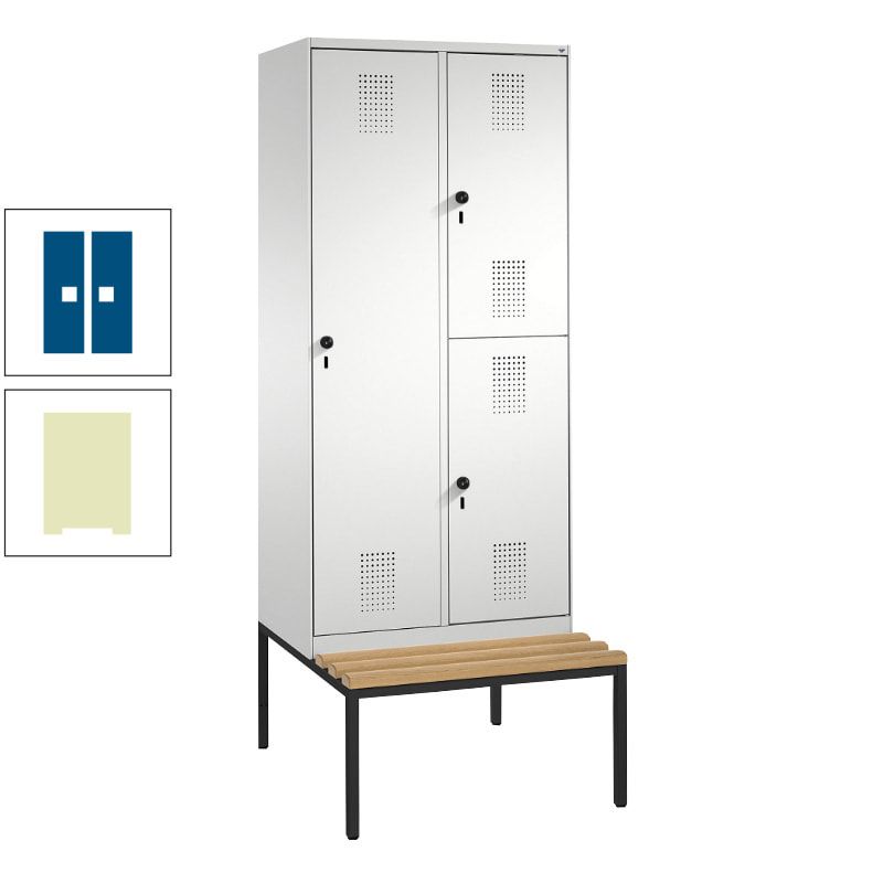 Garderobenschrank, Spind ein- und doppelstöckig Sitzbank, 2 Abteile, 3 Fächer, 2.090 x 800 x 500 mm (HxBxT), Front anthrazitgrau, Korpus anthrazitgrau