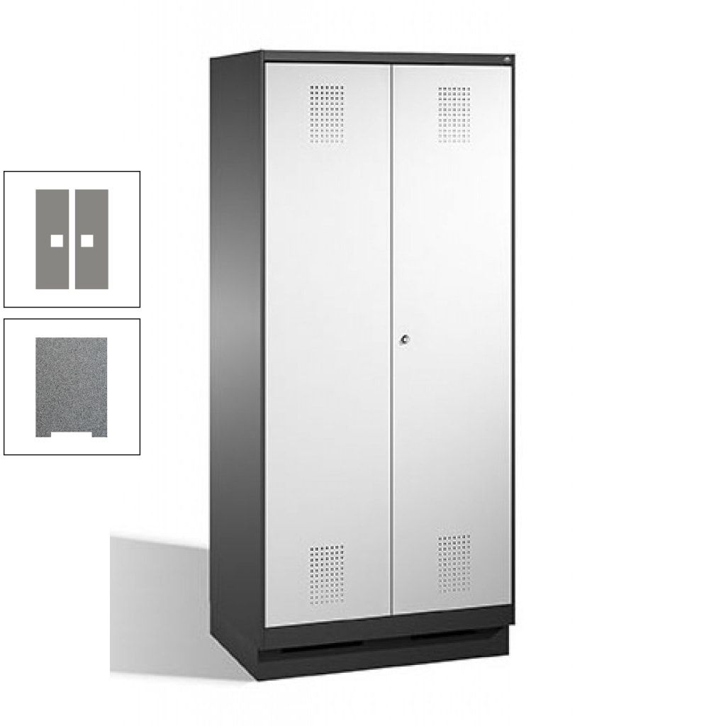 Doppel-Spind, Doppeltüren, Garderobenschrank mit Sockel, 2 Abteile a 400 mm, Korpus anthrazitgrau, Tür anthrazitgrau, 1.800 x 800 x 500 mm (HxBxT)