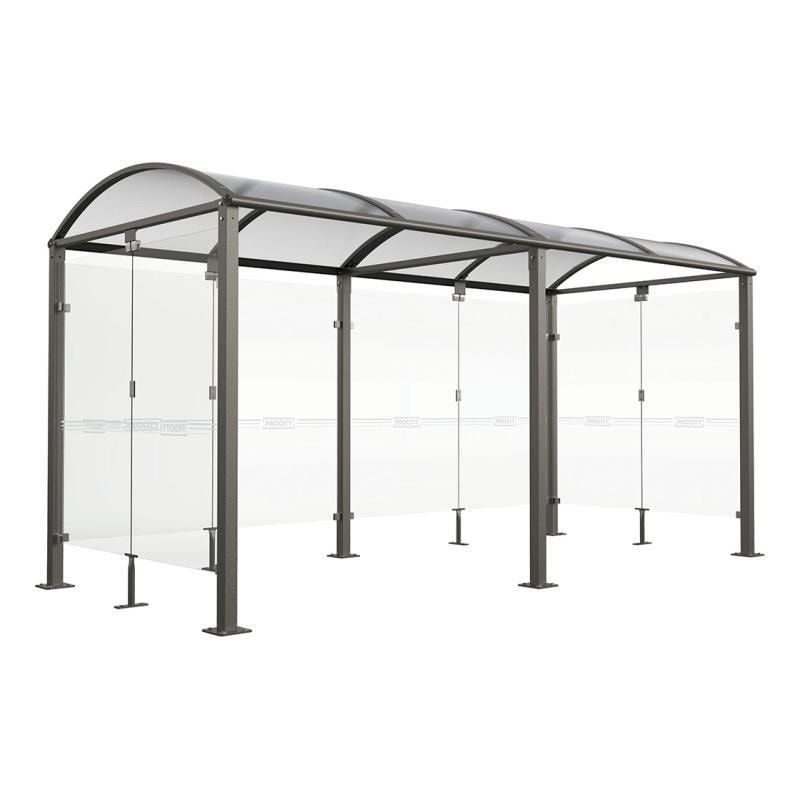 Fahrradunterstand, Fahrradüberdachung, All-in-One + Zusatz, Sicherheitsglas, 2.635 x 5.000 x 2.090 mm (HxBxT), auf Bodenplatten, Farbe enzianblau