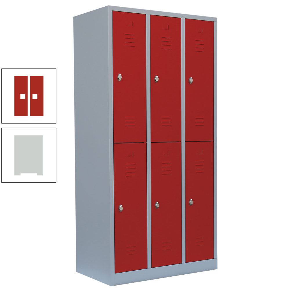 Garderobenschrank, Doppelstockspind, 3 Abteile, 6 Fächer, 1.800 x 885 x 500 mm (HxBxT), Stahl, Drehriegel, Korpus: lichtgrau, Front: anthrazitgrau