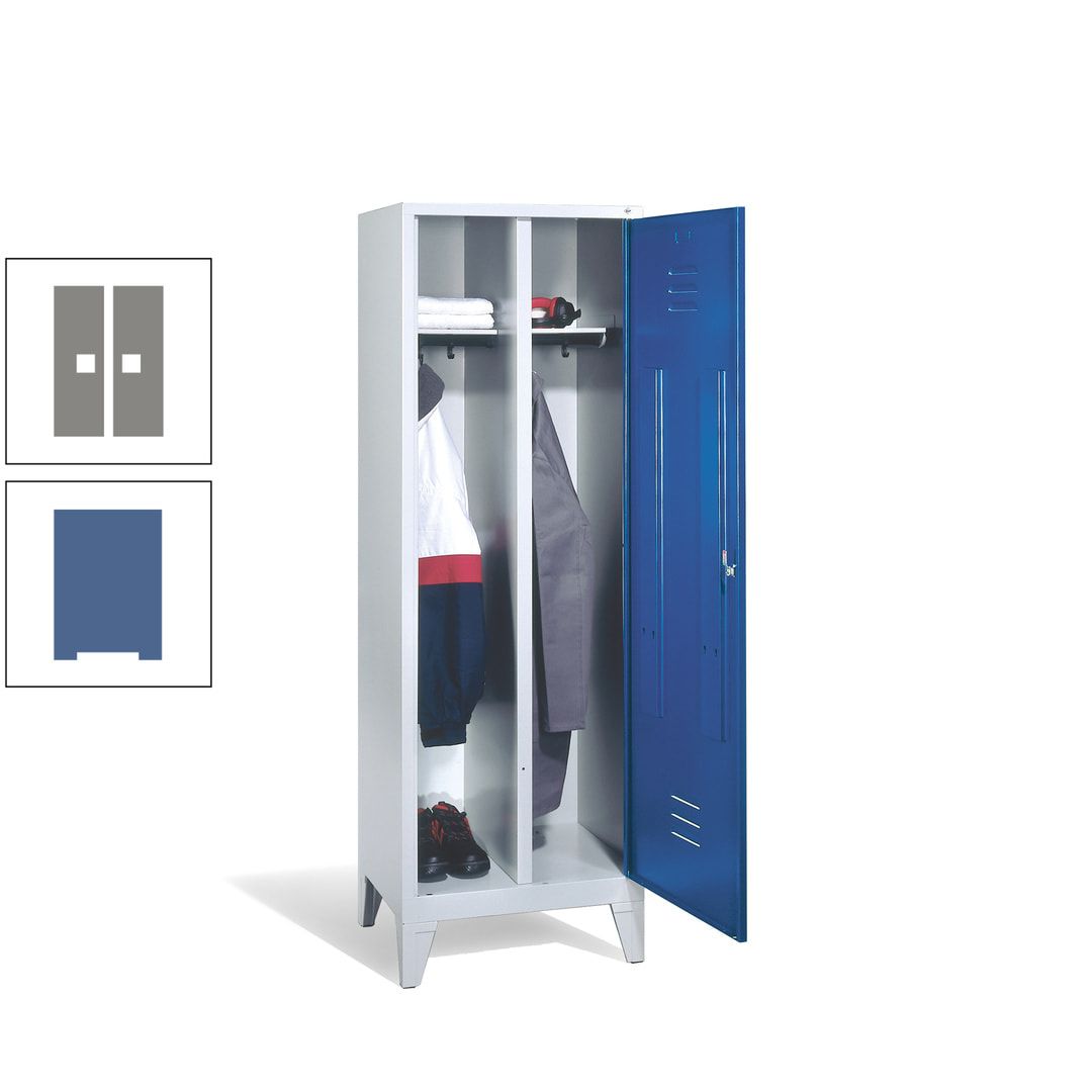 Doppel-Spind mit Großtür, Garderobenschrank mit Füßen, 2 Abteile a 300 mm, Korpus anthrazitgrau, Tür anthrazitgrau, 1.850 x 610 x 500 mm (HxBxT)