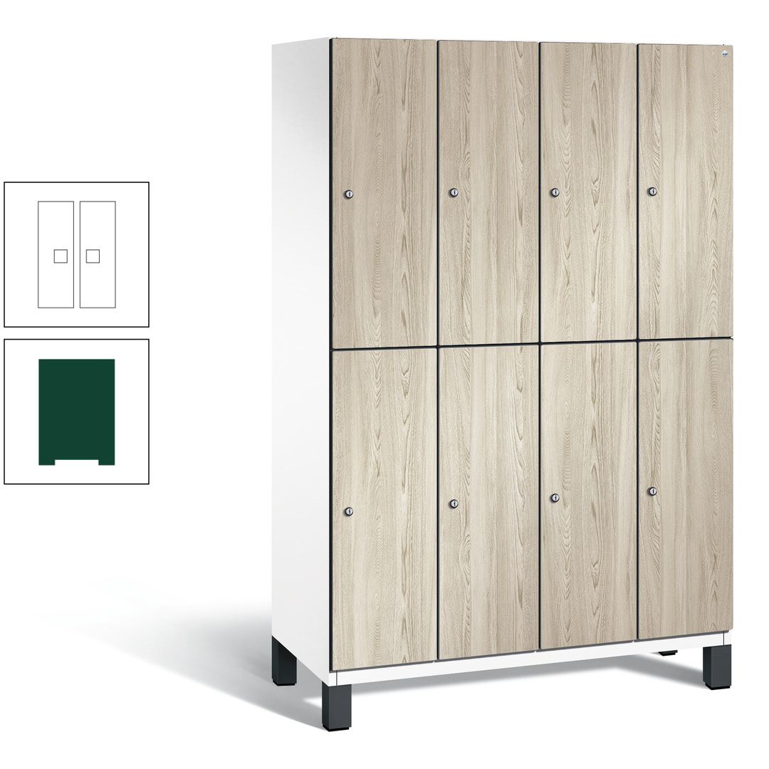 Fächerschrank, Garderobenschrank, mit Füßen, 4 Abteile, 1.980 x 1.200 x 525 mm (HxBxT), Korpus anthrazitgrau, Tür Donau-Ahorn
