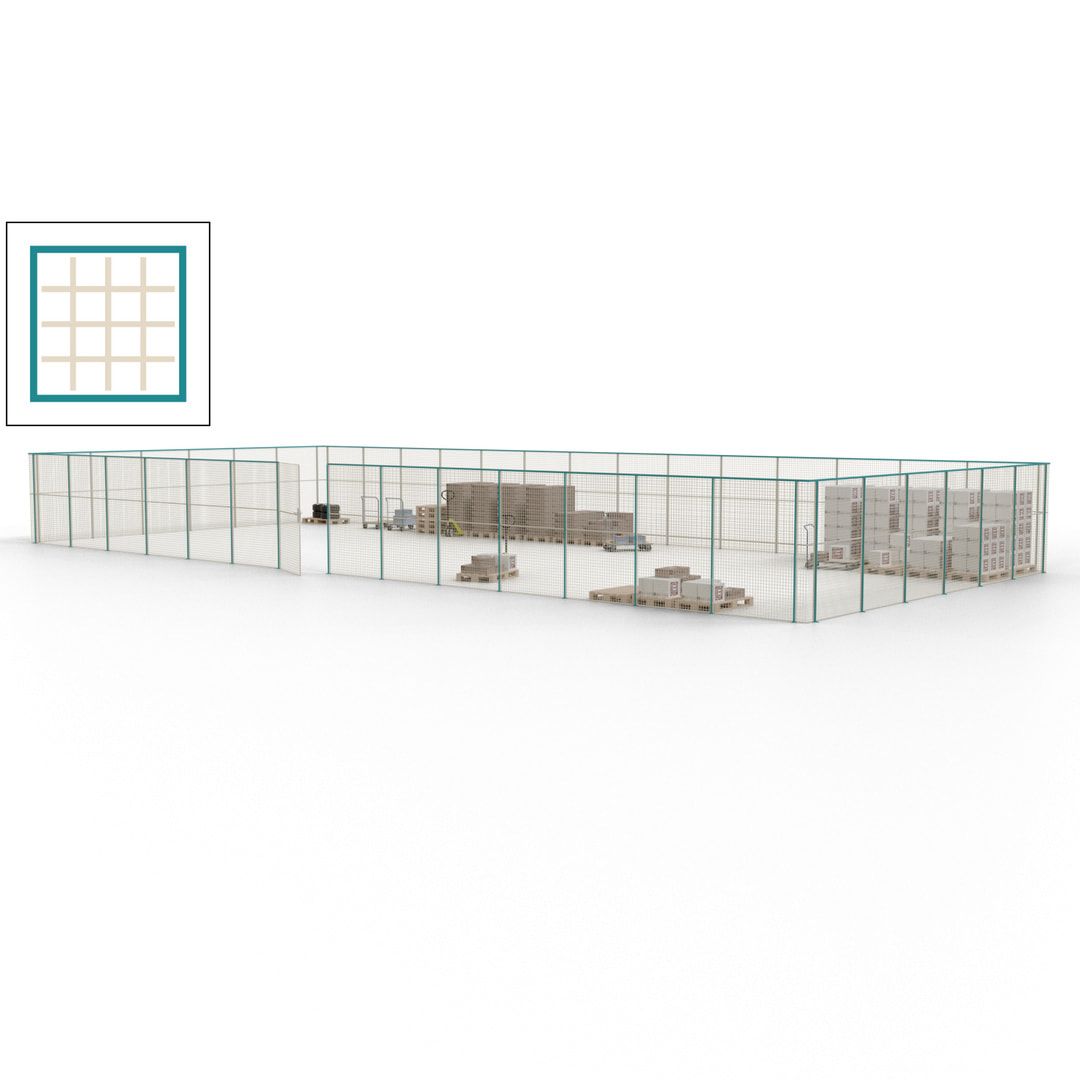 Maschinen Schutzgitter - Hallentrennwand - Sicherheitszaun - Tür - 60 m - 2.200 x 21.400 x 9.400 mm (HxBxT) - enzianblau