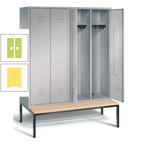 Doppel-Spindschrank, Buche Sitzbank untergebaut, 4 Abteile a 400 mm, Korpus lichtgrau, Tür anthrazitgrau, 2.090 x 1.590 x 815 mm (HxBxT)