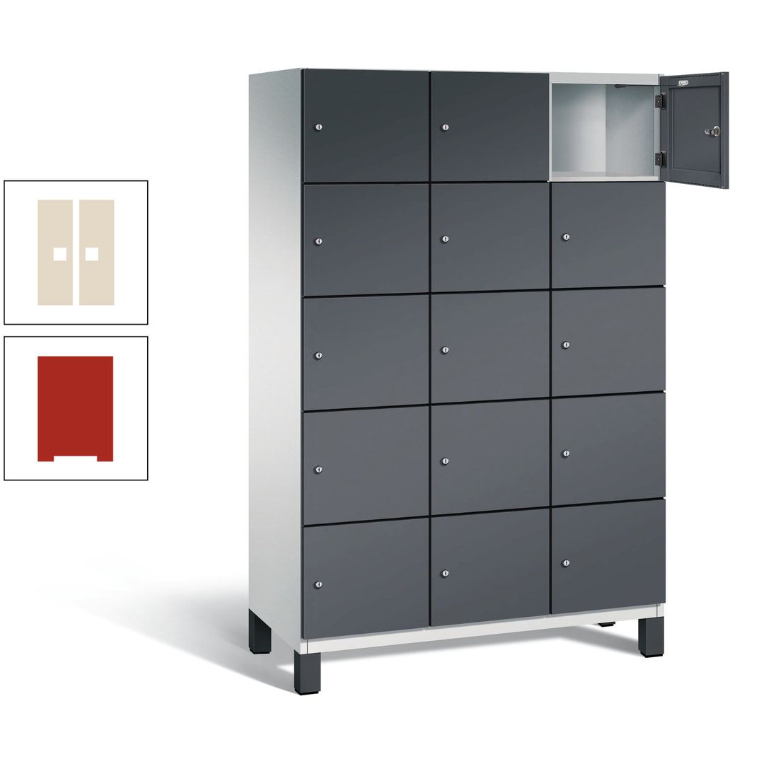 Fächerschrank, Stahlschrank, 15 Fächer, Türöffnungsbegrenzer, Füße, 1.980 x 1.200 x 525 mm (HxBxT), Korpus anthrazitgrau, Front anthrazitgrau
