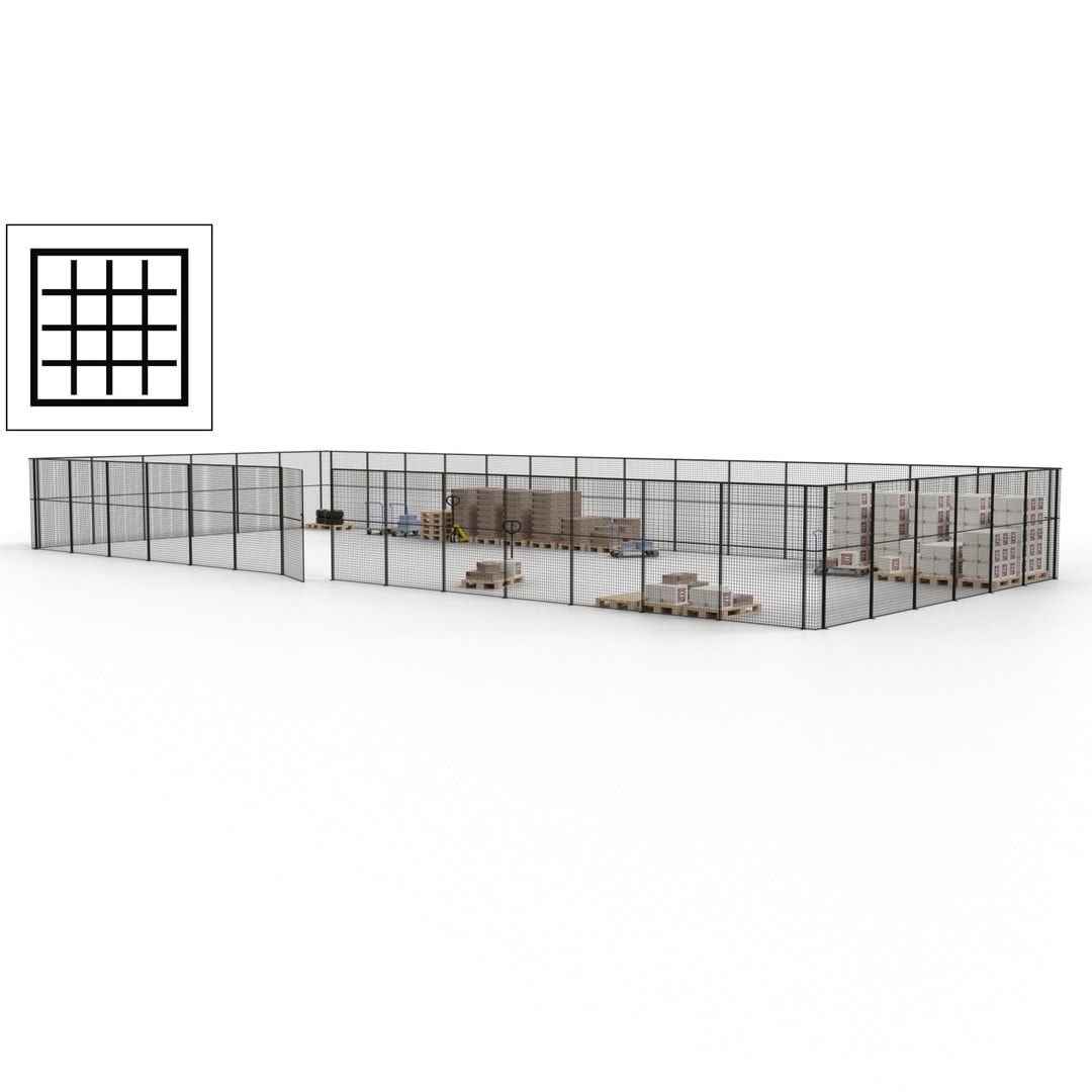 Maschinen Schutzgitter - Hallentrennwand - Sicherheitszaun - Tür - 60 m - 2.200 x 21.400 x 9.400 mm (HxBxT) - enzianblau